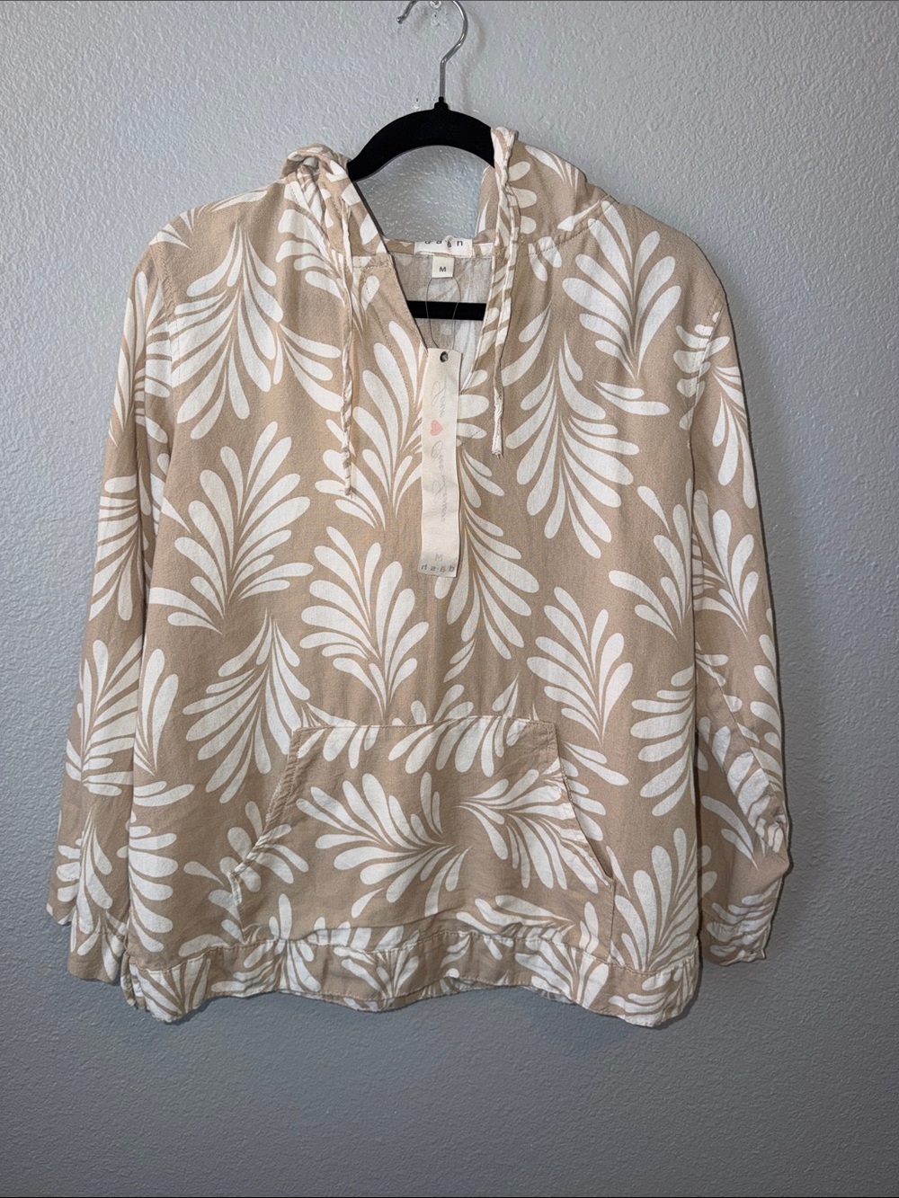 Ash Beige and White Printed Pullover Hoodie
